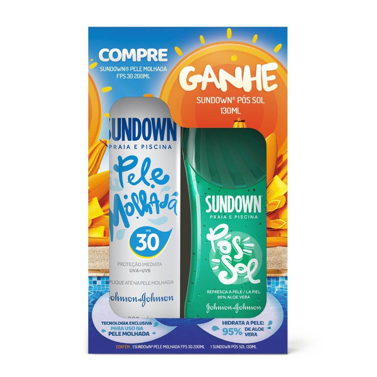 Protetor Solar Sundown Pele Molhada Spray FPS30 + Gel Sundown Pós Sol Johnson e Johnson 1 Unidade