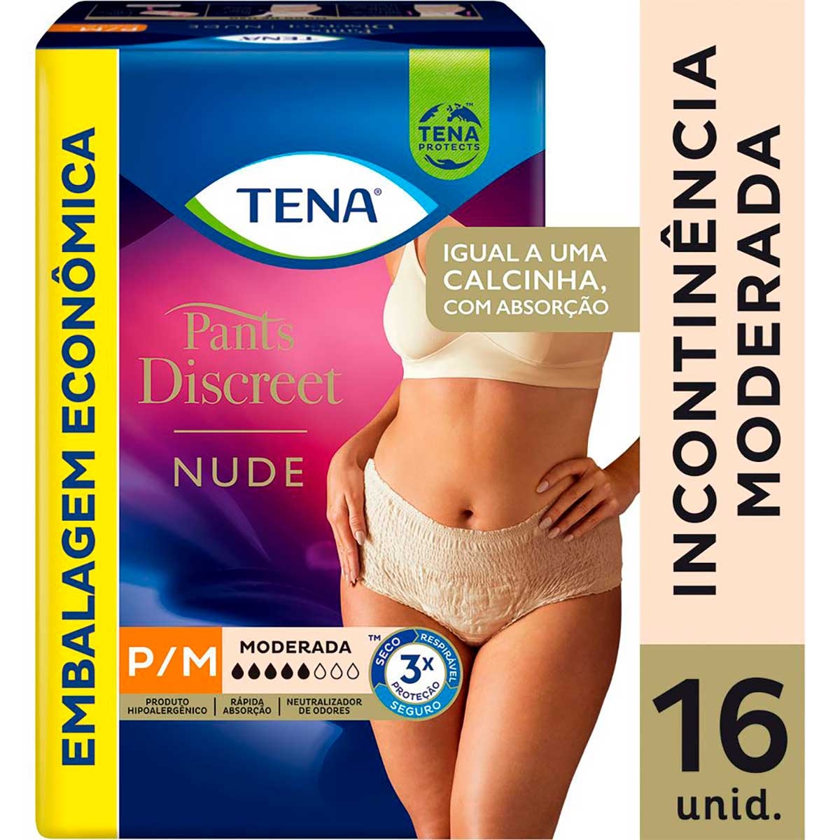 Roupa Íntima Tena Pants Discreet Nude Tamanho P/M 8 Unidades