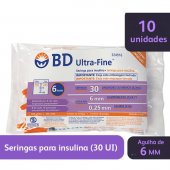 Seringa de Insulina BD Ultra-Fine 6mm 30UI com 10 unidades