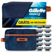 Kit Carga para Aparelho de Barbear Gillette Mach3 12 unidades + Necessaire