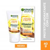 Protetor Solar Hidratante Facial Garnier Uniform & Matte Vitamina C FPS 50 Cor Negra 40g