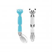 Kit Colher de Silicone Buba Baby Panda Azul com 2 unidades