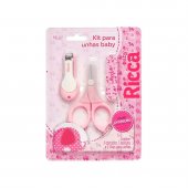 Kit Manicure Ricca Baby Colors Rosa Cortador + Tesoura + Lixas