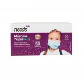 Máscara Descartável Tripla Proteção Needs Infantil com 50 unidades