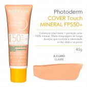 Protetor Solar Facial Bioderma Photoderm Cover Touch Pele Oleosa Cor Clara FPS50 com 40g