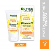 Protetor Solar Hidratante Facial Garnier Uniform & Matte Vitamina C FPS 50 Cor Clara 40g